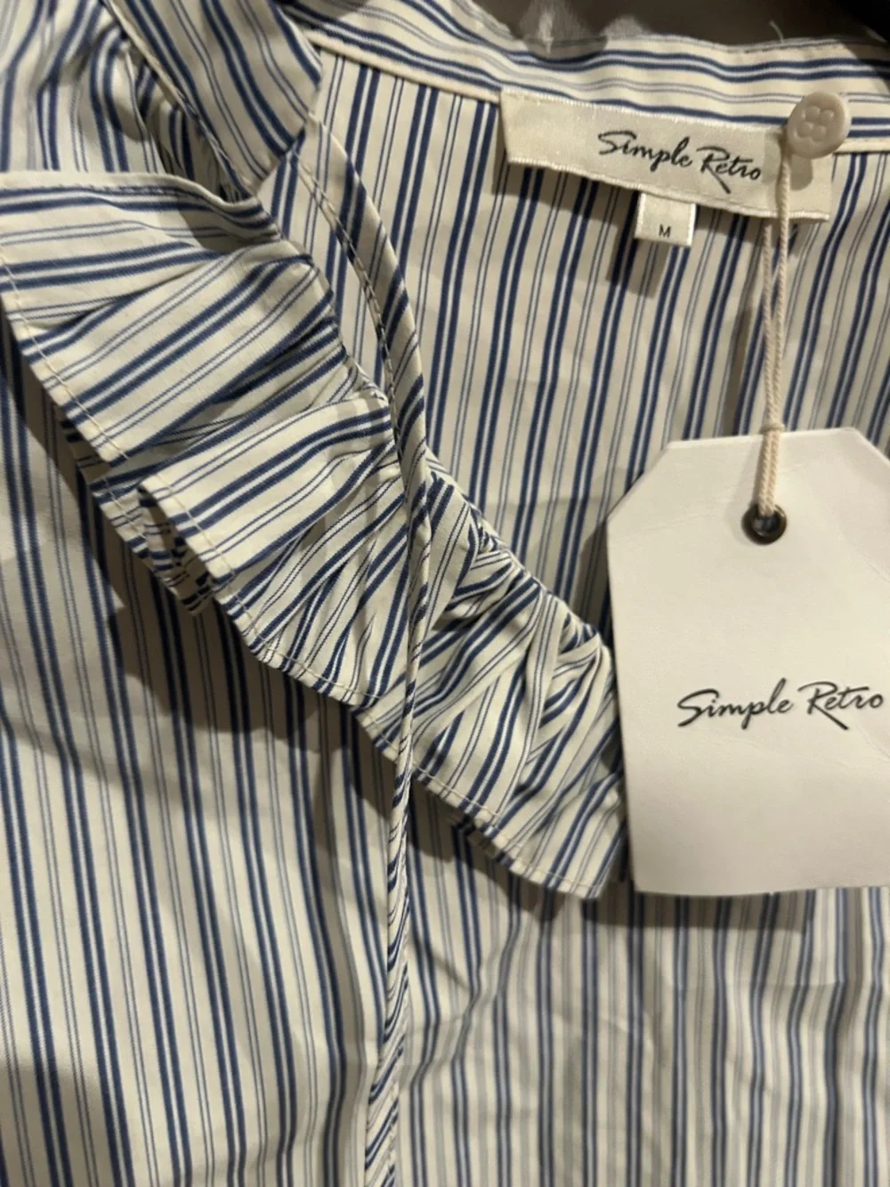 Simple Rite Blue & White Striped Ruffle Neck Blouse - Picture 4 of 7